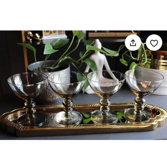 5 MCM - 5-Smoke/ Olive - Double Bubble Stem Champagne Coupe Cocktail Glasses - Picture 6 of 7